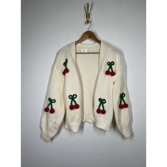 Luna Ivy 3D Cherry Knit Cardigan Sweater XS Oversized Anthropologie - Picture 1 of 5